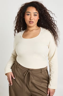Plus Basic Square Neck Long Sleeve Top