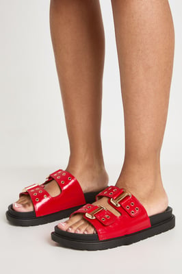 Double Buckle Detail Footbed Sliders