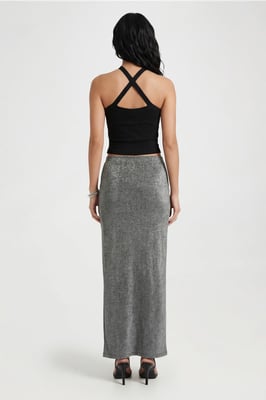 Metallic Knit Maxi Skirt