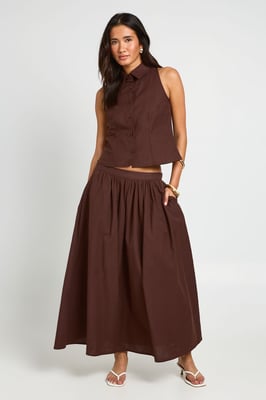 Linen Look Waistcoat & Volume Maxi Skirt Co-ord