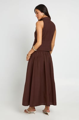 Linen Look Waistcoat & Volume Maxi Skirt Co-ord