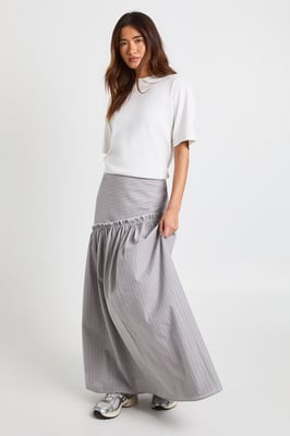 Stripe Poplin Asymmetric Maxi Skirt
