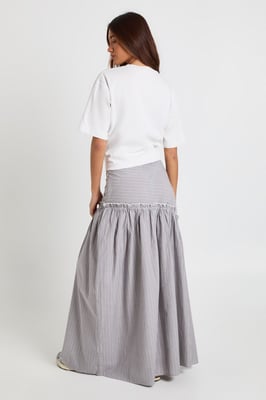Stripe Poplin Asymmetric Maxi Skirt