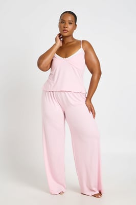 Plus Contrast Cami Pyjama Top And Trouser Set