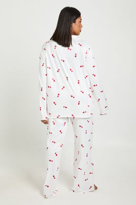Plus Valentines Heart Print Long Sleeve Shirt & Trouser Pyjama Set