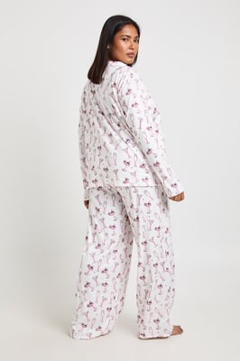 Plus Bows And Cocktails Print Long Sleeve Shirt & Trouser Pyjama Set
