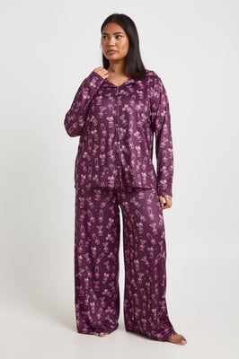 Plus Bows And Cocktails Print Long Sleeve Shirt & Trouser Pyjama Set