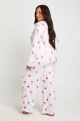Plus Stripe Cocktail Long Sleeve Shirt And Trousers Pyjama Set