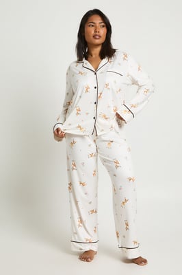 Plus Dear Print Long Sleeve Shirt & Trouser Pyjama Set