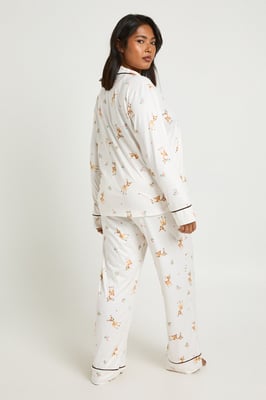 Plus Dear Print Long Sleeve Shirt & Trouser Pyjama Set