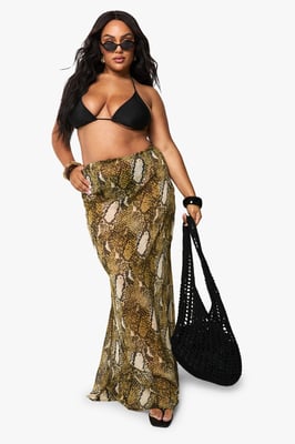 Plus Beachwear Essentials Snake Print Maxi Skirt