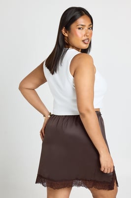 Plus Satin Lace Trim Mini Skirt