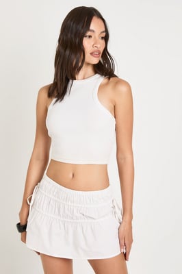 Poplin Shirred Mini Skirt