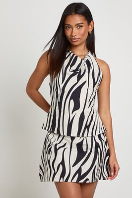 Zebra Linen Look Tailored Skort
