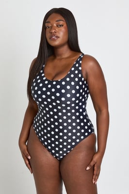 Plus Polka Dot Scoop Neck Swimsuit