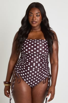 Plus Polka Dot Ruched Swimsuit