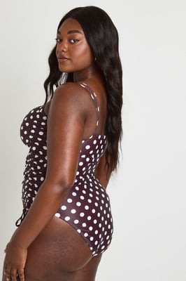 Plus Polka Dot Ruched Swimsuit