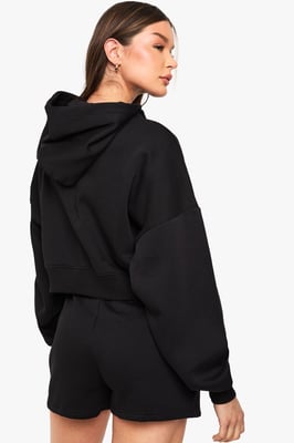 Petite Boxy Balloon Sleeve Oversized Zip Through Hoodie