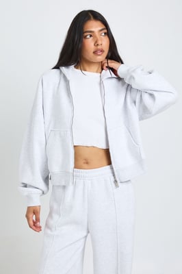 Tall Boxy Balloon Sleeve Oversized Zip Through Hoodie