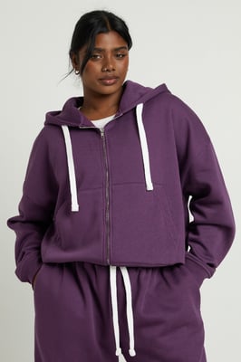 Plus Contrast Drawcord Zip Up Hoodie