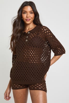 Crochet Oversized Knitted Beach Shirt and Short Set
