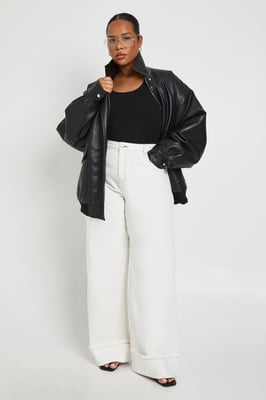 Plus Turn Up High Waist Wide Leg Jean