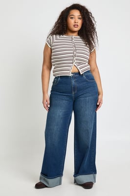 Plus Turn Up High Waist Wide Leg Jean
