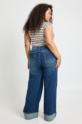 Plus Turn Up High Waist Wide Leg Jean