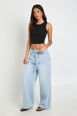 Tie Waist Wide Leg Jean