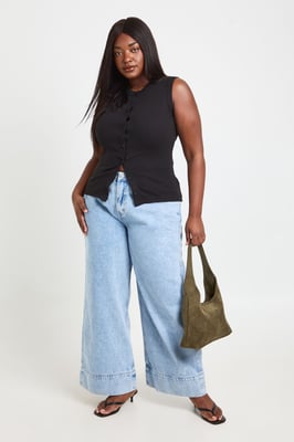 Plus Deep Hem Cuff Wide Leg Jean