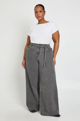 Plus Elasticated Back Tie Wide Leg Jean