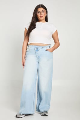 Plus High Waist Crossover Waistband Wide Leg Jean