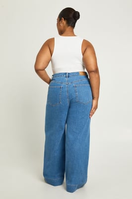 Plus Mid Waist Deep Hem Wide Leg Jean