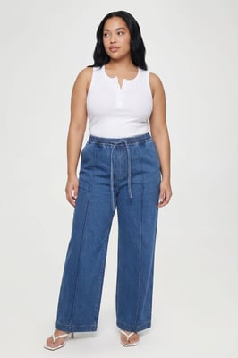 Plus Elasticated Waist Seam Detail Wide Leg Jean
