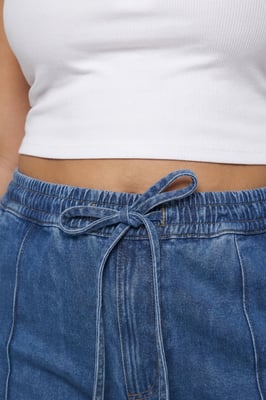 Plus Elasticated Waist Seam Detail Wide Leg Jean
