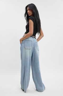 High Waist Supersoft Belted Pleated Wide Leg Jeans