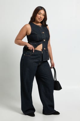 Plus Contrast Stitch Denim Wide Leg Jean