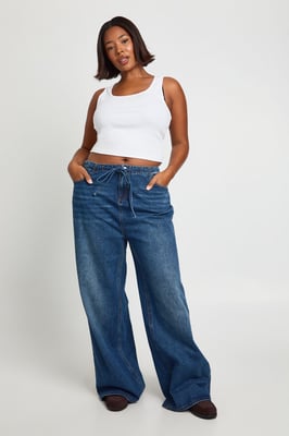 Plus Tie Waist Channel Insert Wide Leg Jean