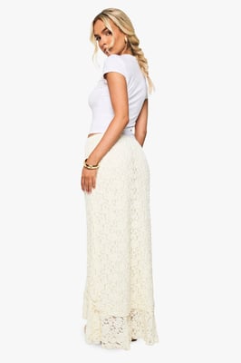 Ruffle Lace Asymmetric Hem Midi Skirt