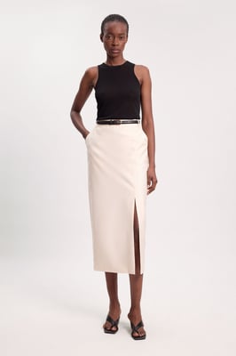 Tailored Satin Pencil Midi Skirt