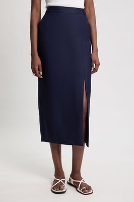Tailored Satin Pencil Midi Skirt