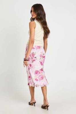 Floral Print Mesh Midi Skirt
