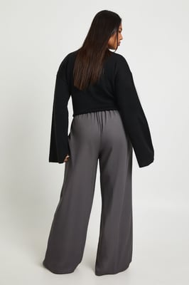 Plus Woven Elasticated Waist Drawstring Wide Leg Trouser