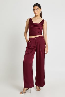 Satin Cowl Neck Cami And Wide Leg Trouser Co-ord