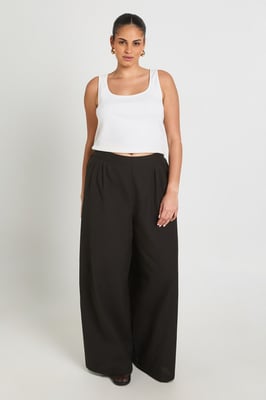 Plus Linen Look Pleated Wide Leg Trouser