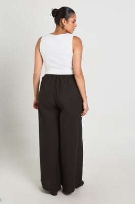 Plus Linen Look Pleated Wide Leg Trouser