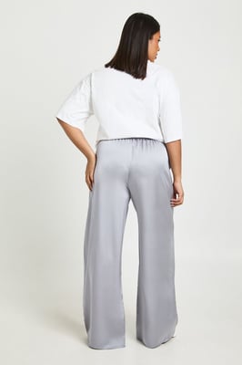 Plus Satin Drawstring Waist Wide Leg Trouser