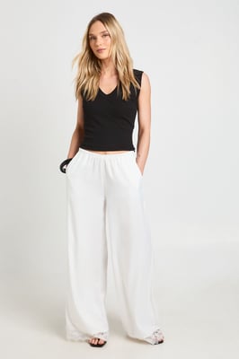 Petite Satin Lace Trim Wide Leg Trousers