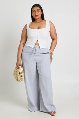 Plus Stripe Drawstring Wide Leg Trouser