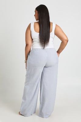 Plus Stripe Drawstring Wide Leg Trouser